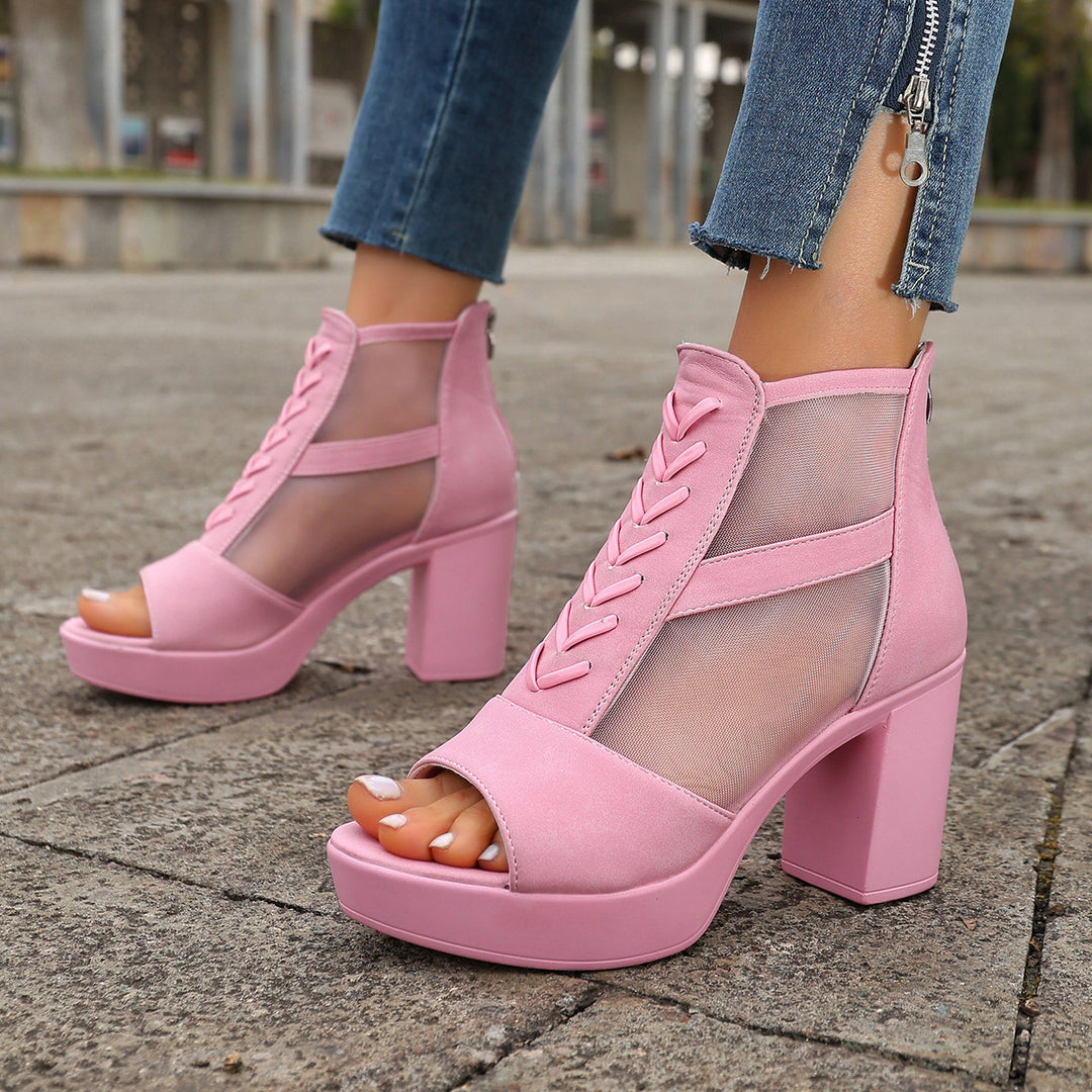Damen High-Top Sandalen mit transparentem Mesh und dekorativem Schnürdesign R&B