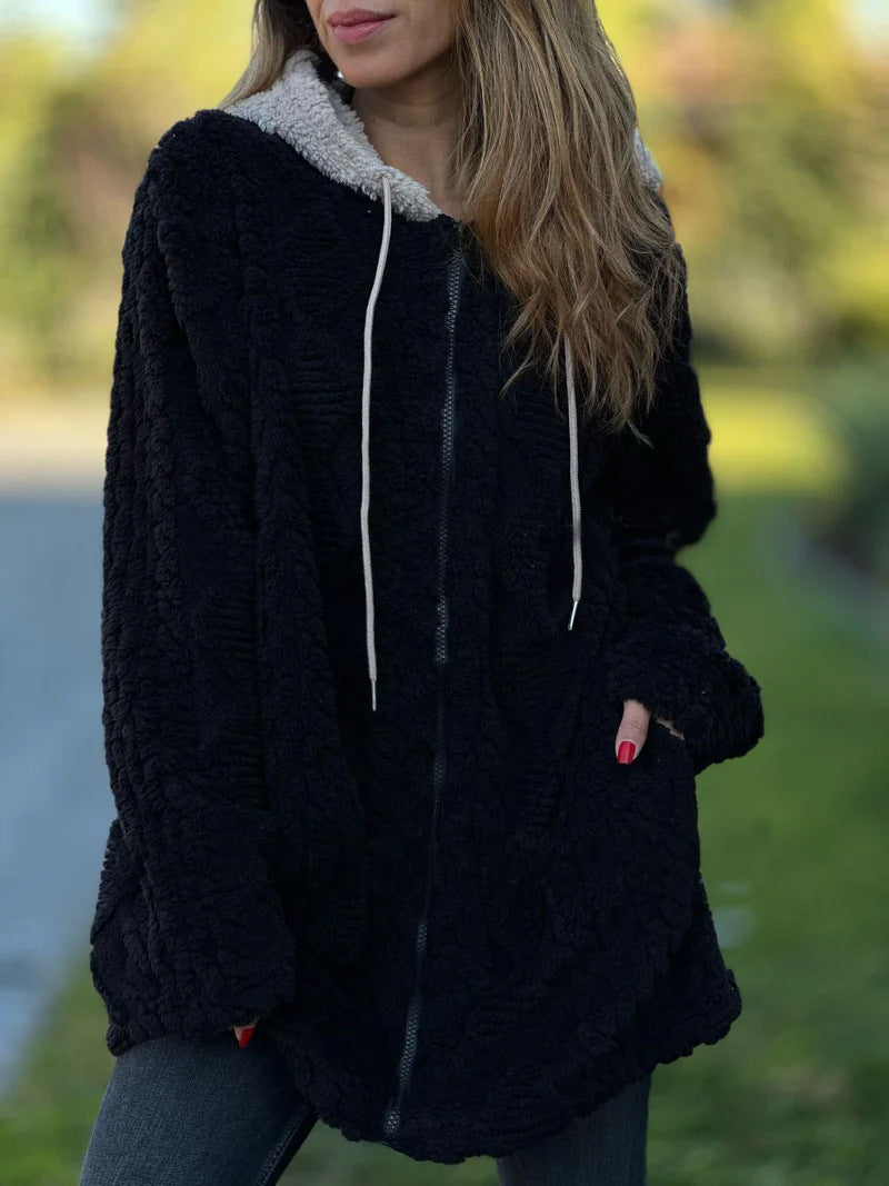 Damen kuschelige Fleecejacke mit Kapuze R&B