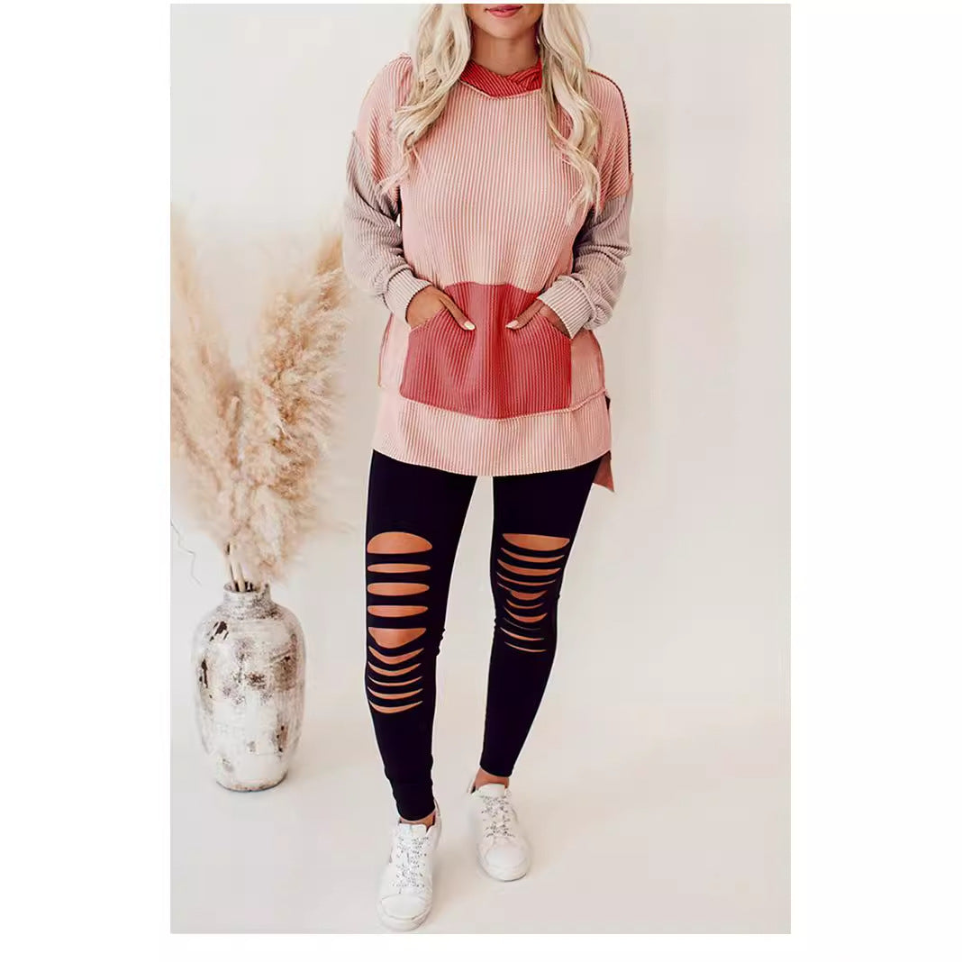 Damen lässiger Kapuzenpullover mit strukturiertem Design und praktischen Taschen R&B