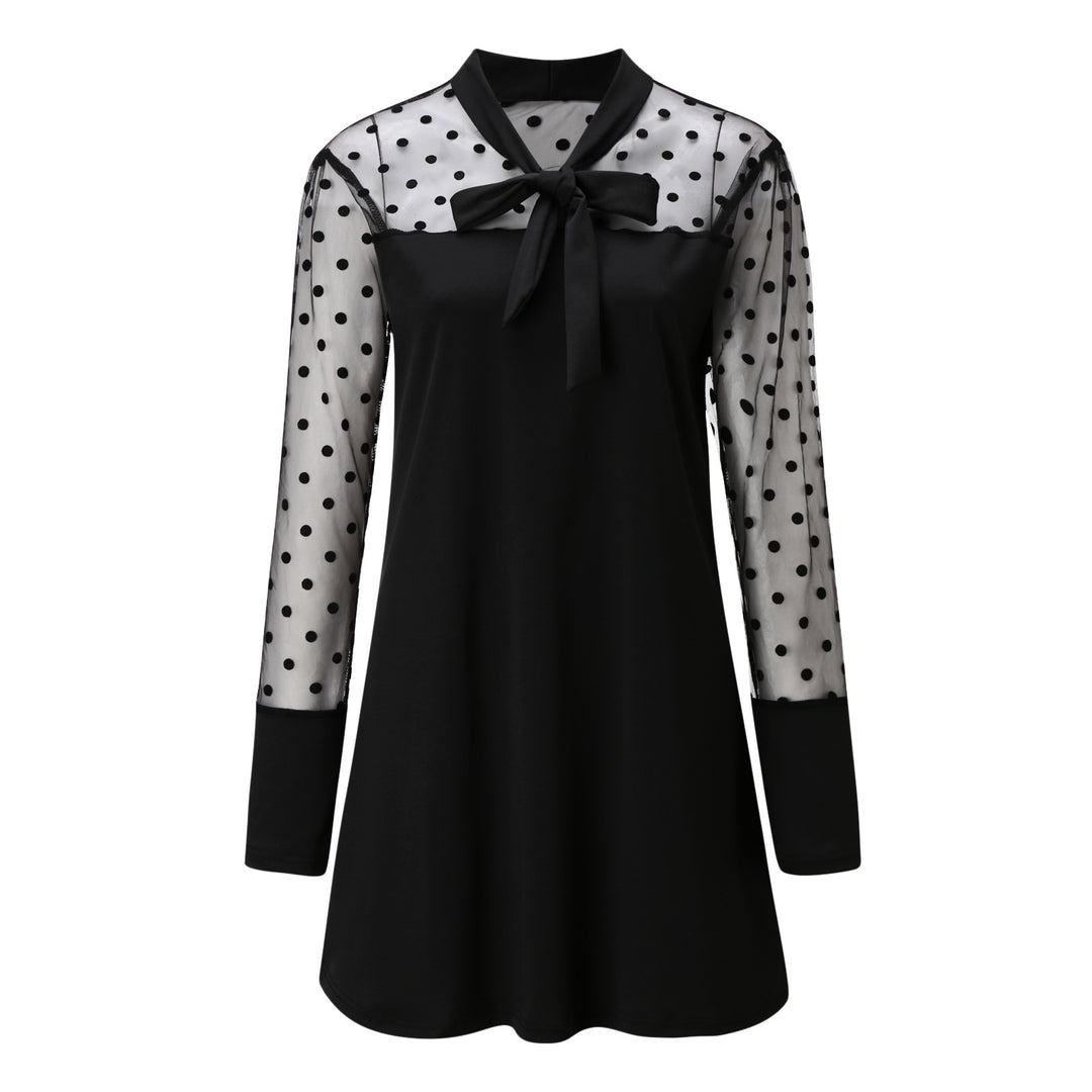 Damen Chiffonkleid mit eleganter Schleife und gepunktetem Design R&B
