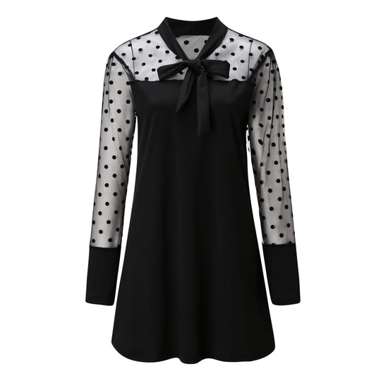 Damen Chiffonkleid mit eleganter Schleife und gepunktetem Design R&B