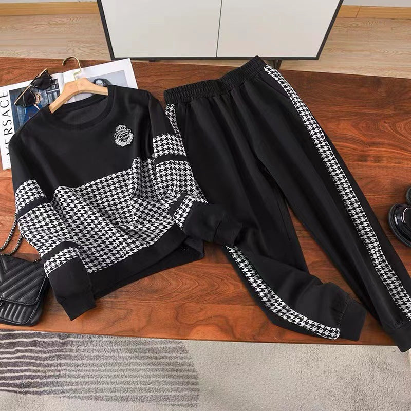 Damen modisches Sweat-Set mit karierter Struktur und lässigem Schnitt R&B