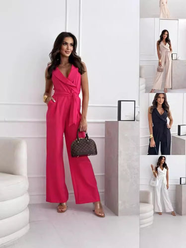 Damen Jumpsuit mit tailliertem Schnitt und Wickeldesign R&B