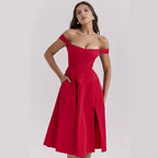 Damen Midikleid mit schulterfreiem Design und floralem Muster R&B