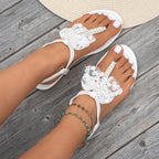Damen Sandalen mit floralen Spitzenverzierungen und Perlen R&B