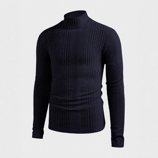 Herren Strickpullover mit hohem Kragen und Rippstruktur R&B