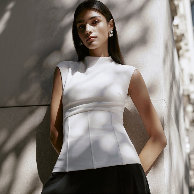 Damen Figurumspielendes Top mit elegantem High-Neck und schmalem Schnitt R&B