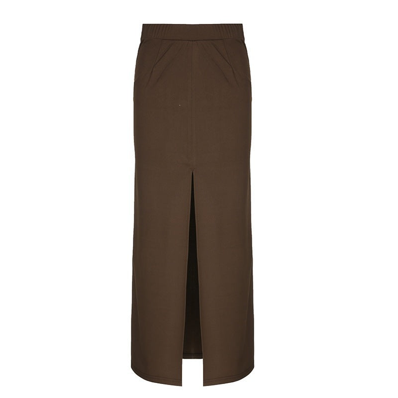 Damen Eleganter Midi-Rock mit seitlichem Schlitz und elastischem Bund R&B