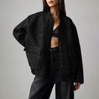 Damen Glitzernde Stoffjacke mit kurzen Ärmeln R&B