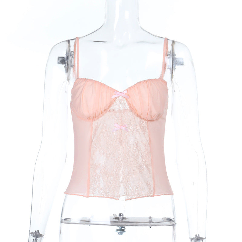 Damen Spitzen-Camisole mit Dekorativen Schleifendetails R&B
