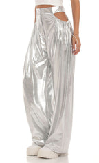 Damen High-Waist Baggy-Hose mit Cut-Out-Details und glänzendem Finish R&B