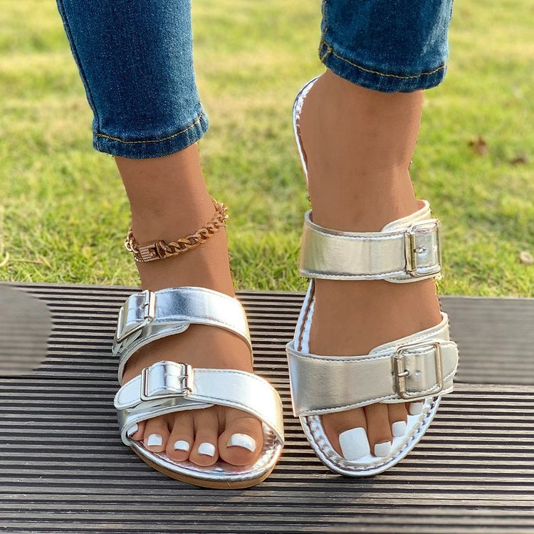 Damen Luxe Riemchensandalen mit dekorativer Schnallenverzierung R&B