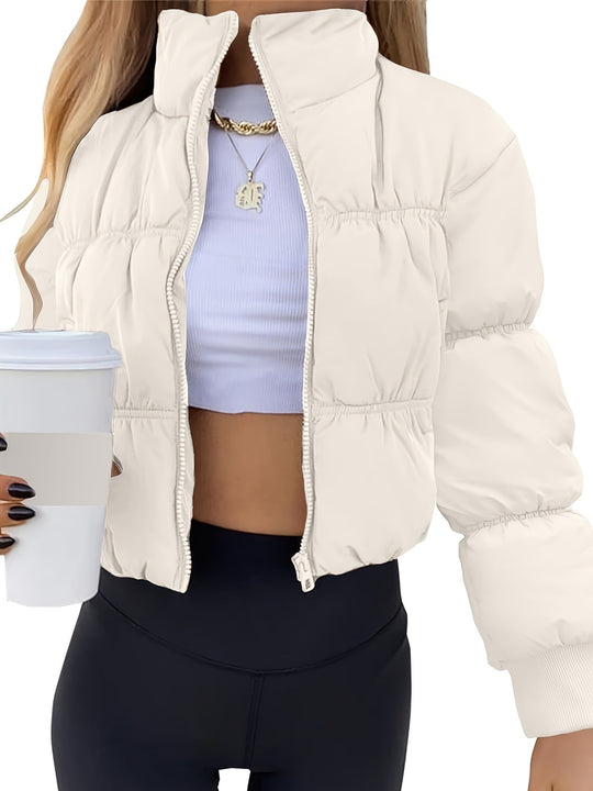 Damen gesteppte Kurzjacke mit hohem Kragen und voluminösem Schnitt R&B