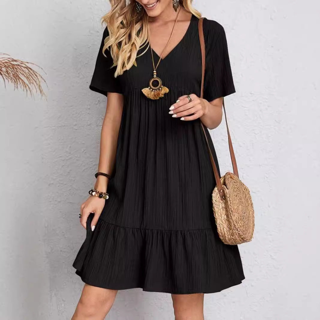 Damen V-Ausschnitt Sommerkleid mit voluminösem Saum Heidi-Mode