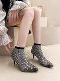 Damen elegante Netz-Stiefeletten mit funkelnden Strassverzierungen R&B