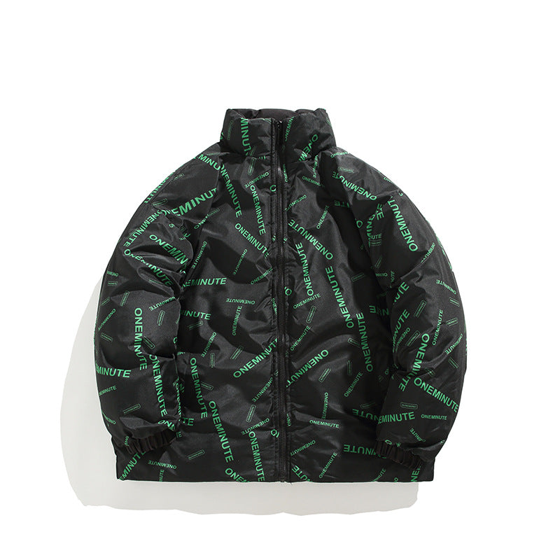 Herren Modische Steppjacke mit hohem Kragen und einzigartigem Schriftzug
