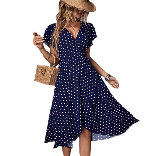 Damen Wickelkleid mit Punktmuster und charmanten Rüschendetails R&B