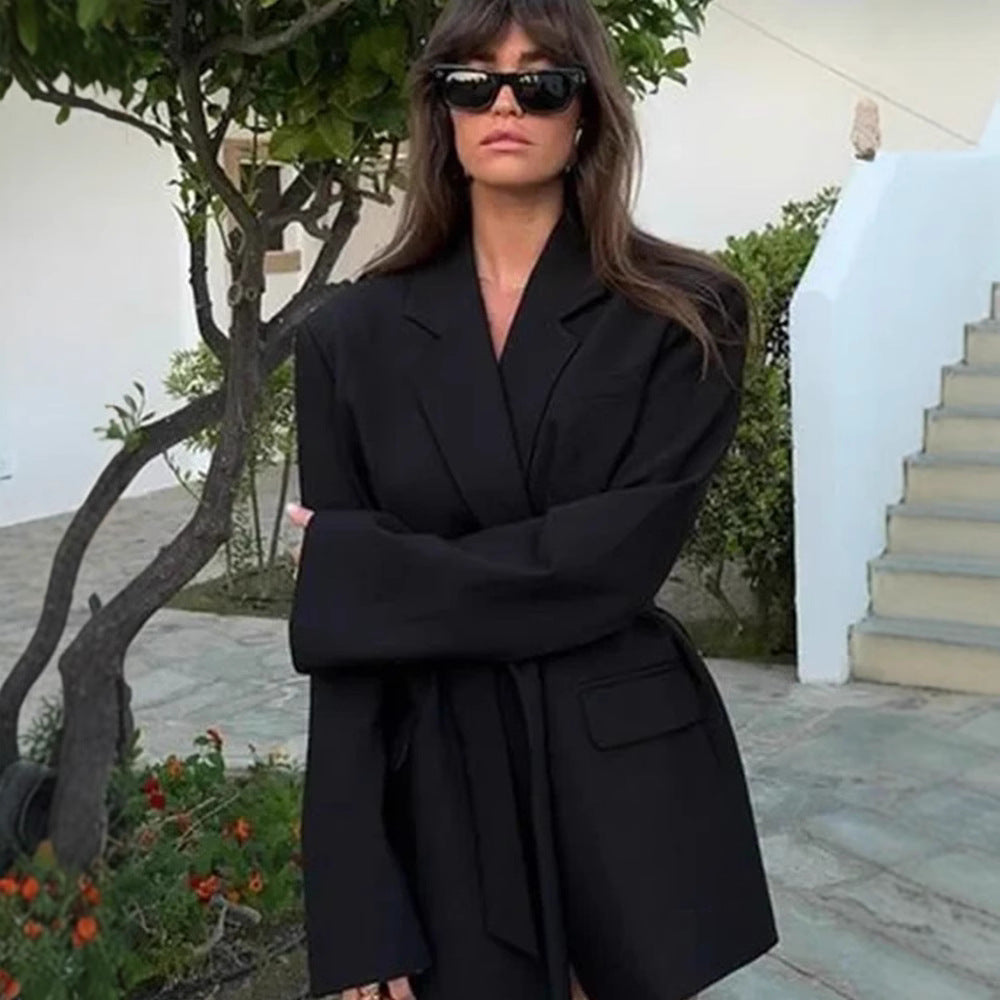 Damen Modischer Oversized Blazer mit Gürtel R&B