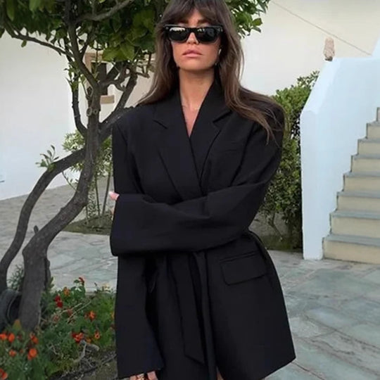 Damen Modischer Oversized Blazer mit Gürtel R&B