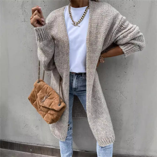 Damen Strickmantel mit lässigem, offenem Design und weichem Material R&B