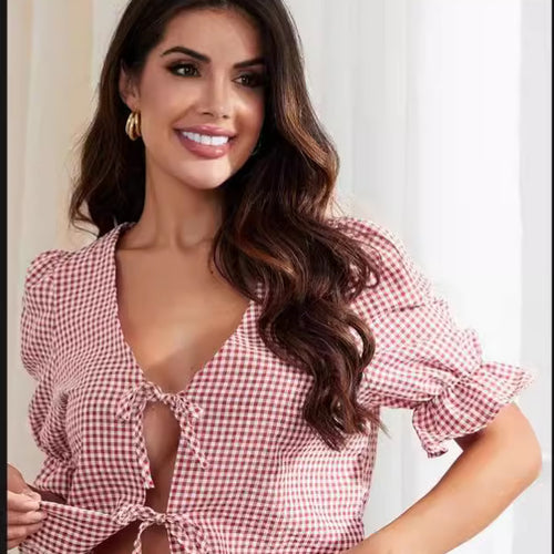 Damen Bluse mit Rüschendetails und Bindeband R&B