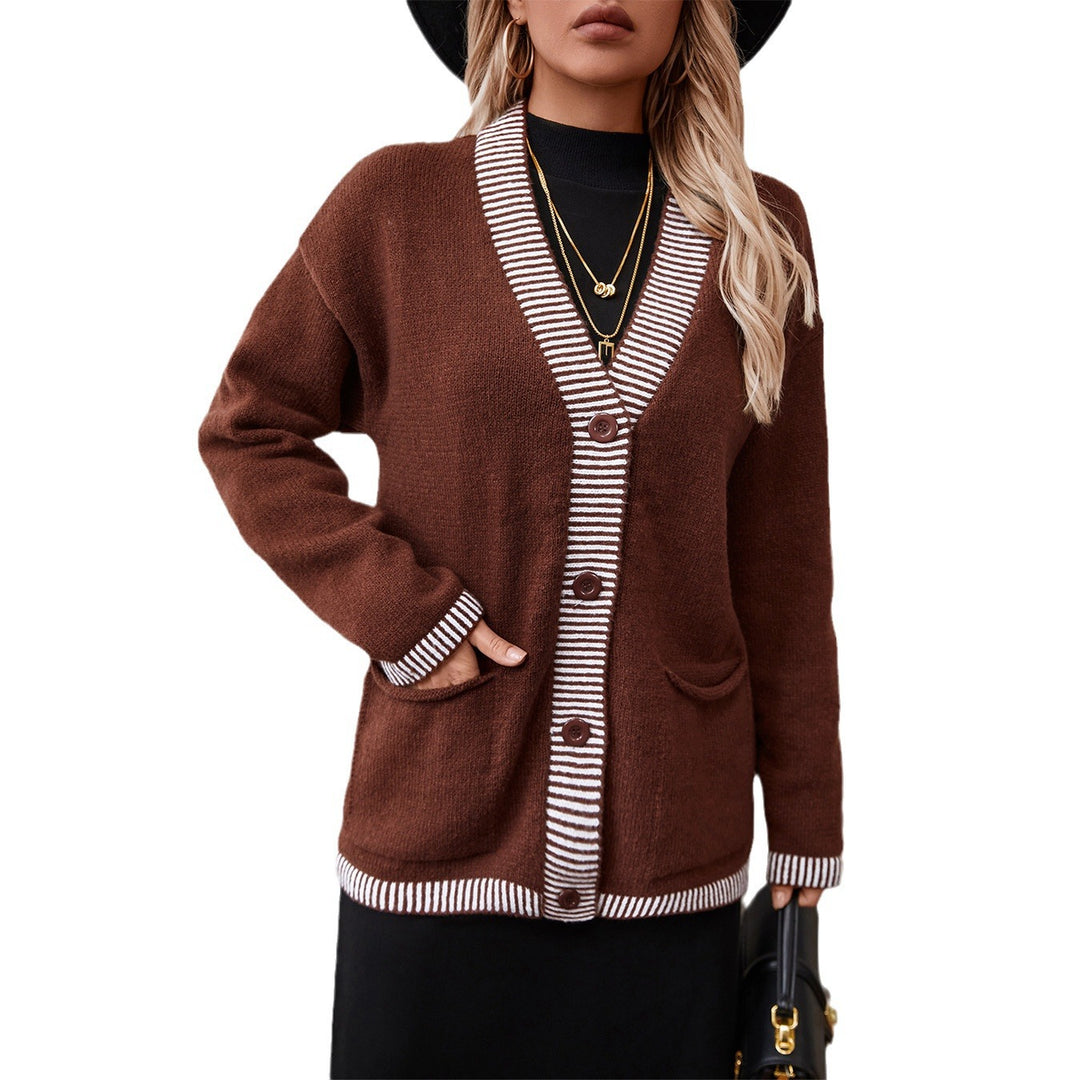 Damen Strickjacke mit modernen Streifenakzenten und Taschen R&B