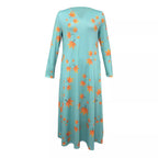 Damen Maxikleid mit V-Ausschnitt und herbstlichem Blattdesign R&B