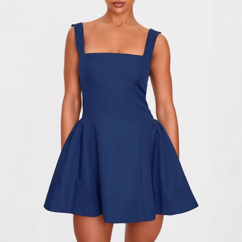 Damen A-Linien Kleid mit quadratischem Ausschnitt und angeschnittenen Taschen R&B