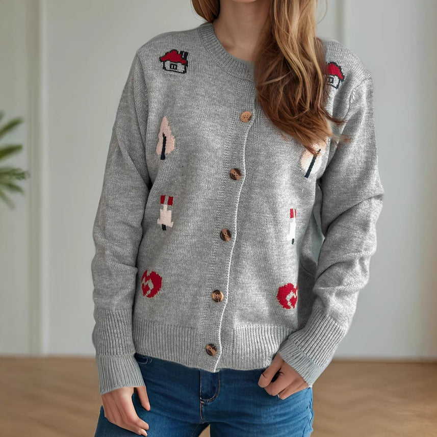 Damen Strickjacke mit kunstvollem Motiv R&B