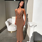 Damen Maxikleid mit Rüschendekor und figurbetontem Schnitt R&B