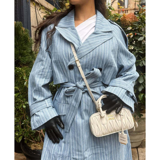 Damen Trenchcoat mit gestreiftem Design und Bindegürtel R&B