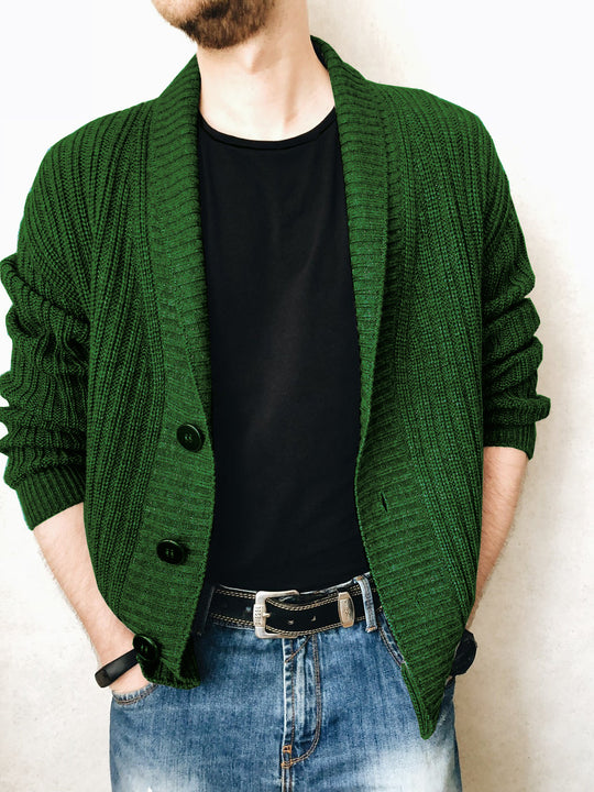 Herren Strickjacke mit modischem Schalkragen und praktischen Knöpfen R&B