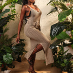Damen Maxikleid mit raffiniertem Häkelmuster und seitlichem Schlitz R&B