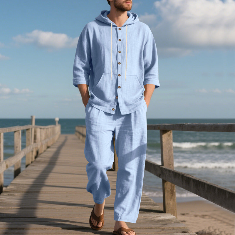 Herren bequeme Freizeit-Hose und Kapuzenjacke Set R&B