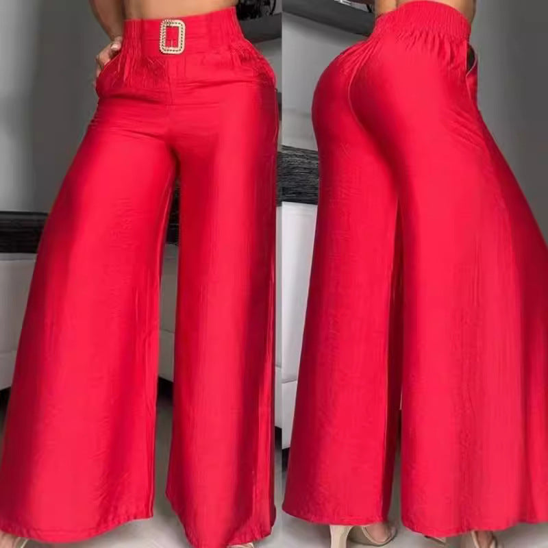 Damen Weit geschnittene Palazzo-Hose mit dekorativem Taillenbund R&B