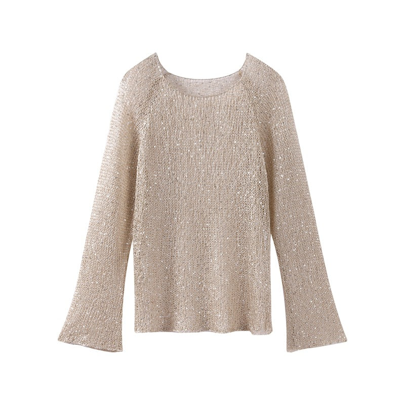 Damen lässiger Knit-Pullover mit transparentem Design R&B