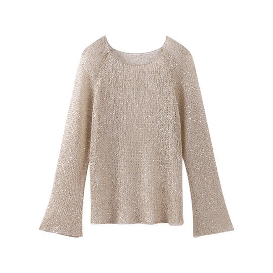 Damen lässiger Knit-Pullover mit transparentem Design R&B