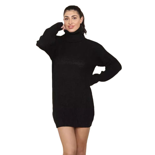 Damen Strickkleid im Oversized-Stil mit hohem Kragen und dekorativem Rippdesign R&B