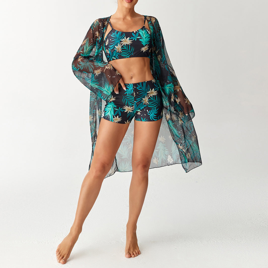 Damen Bikini-Set mit elegantem Crop-Top und durchscheinendem Strandkimono R&B