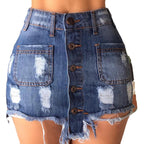 Damen Jeans-Minirock mit Knopfleiste und modischen Destroyed-Details R&B