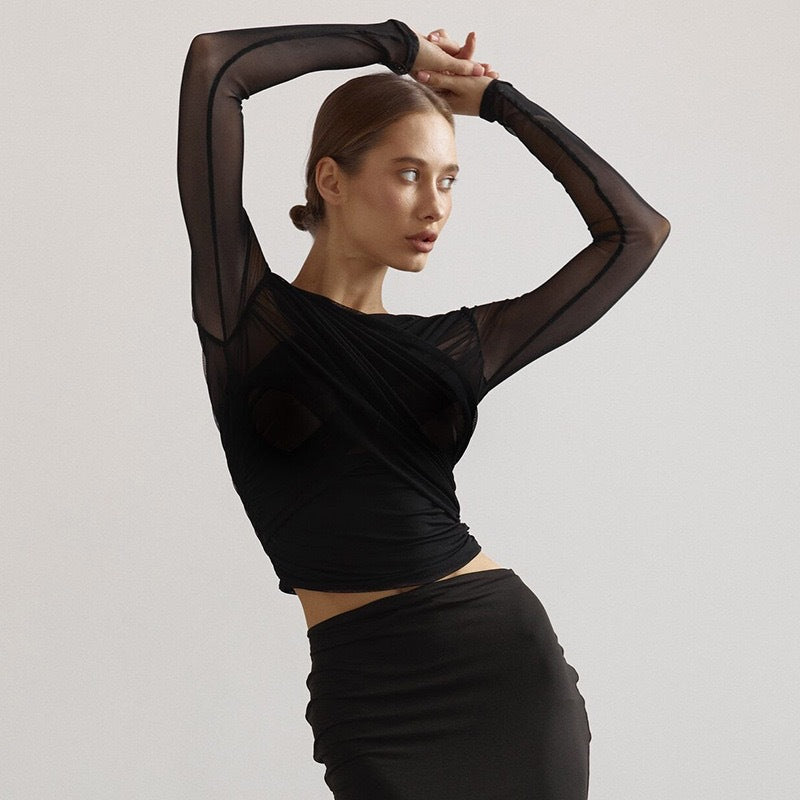 Damen Langarm-Crop-Top R&B