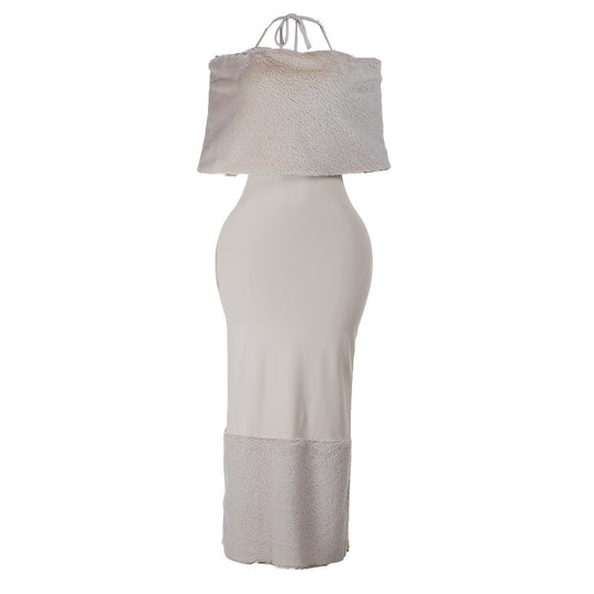 Damen elegantes Maxikleid mit trägerlosem Design und fließendem Stoff R&B