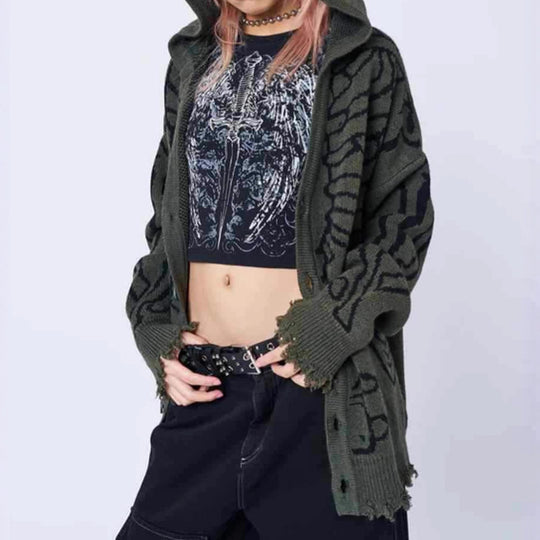 Damen Großer Kapuzenpulli mit auffälligem Grafikumhang und unkonventionellem Schnitt R&B