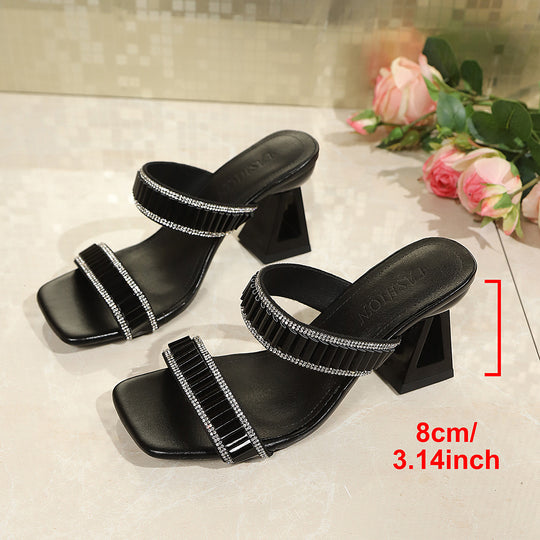 Damen glamouröse Blockabsatz-Sandalen mit funkelndem Strassdesign R&B