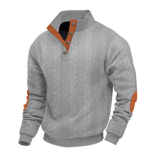 Herren nan grober Zopfstrick Troyer mit Knopfleiste und Veloursleder-Ellenbogenpatches R&B