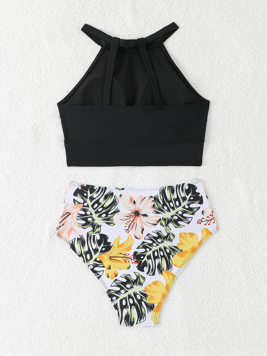 Damen Bikini-Set mit hohem Bund und sportlichem Oberteil R&B