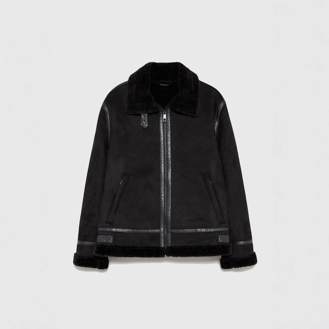 Damen lässige Shearlingjacke mit hochwertigem Obermaterial und komfortablem Innenfutter Hedi-Mode