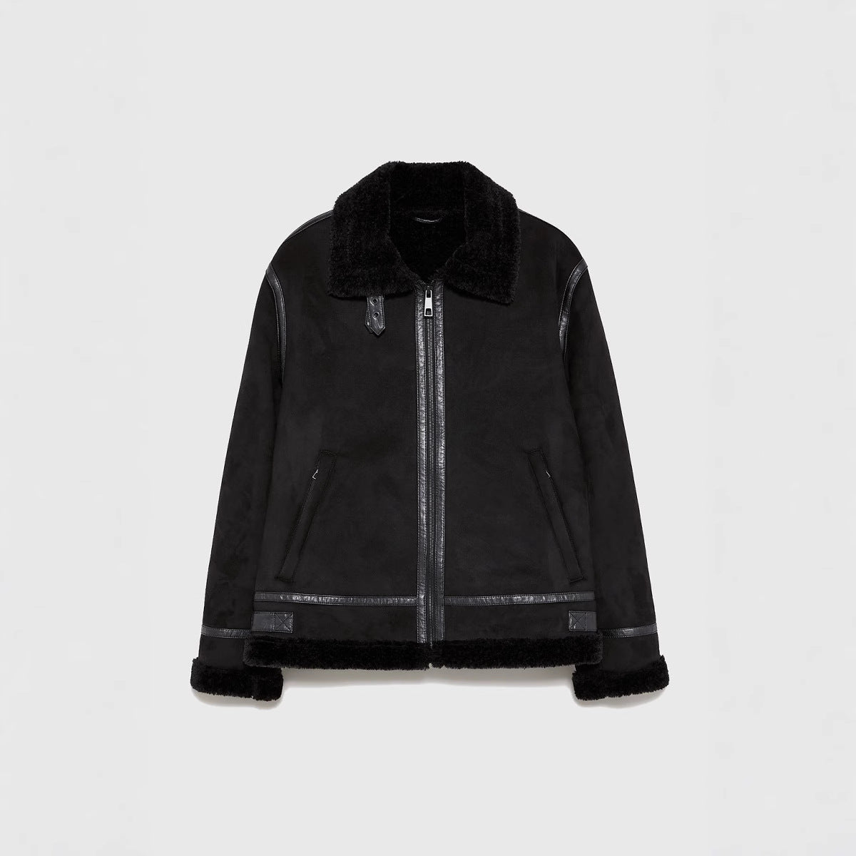 Damen lässige Shearlingjacke mit hochwertigem Obermaterial und komfortablem Innenfutter Hedi-Mode