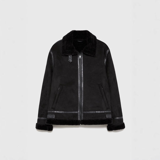 Damen lässige Shearlingjacke mit hochwertigem Obermaterial und komfortablem Innenfutter Hedi-Mode