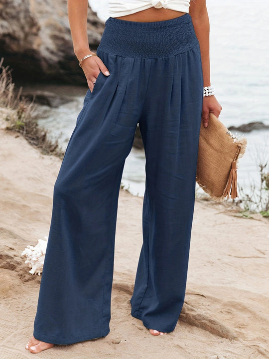 Damen weite Leinenhose mit elastischem Bund R&B
